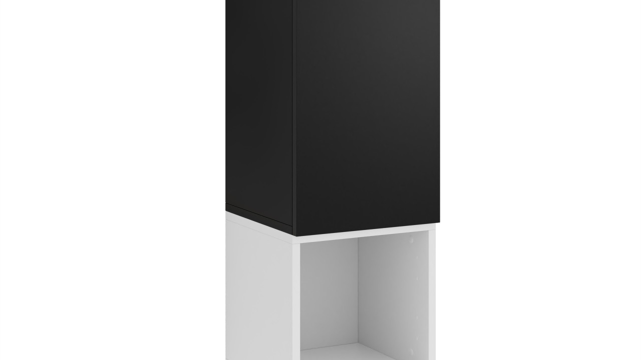 Wuun Somero Hochschrank 90cm - Länge: 90cm, Applikation: Weiß-Matt, Korpus und Front: Schwarz-Matt